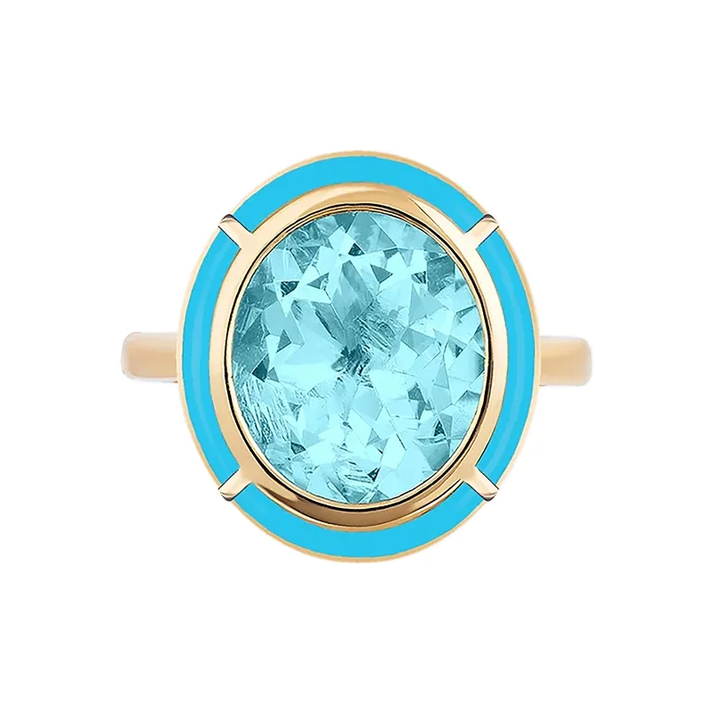 Dainty Floral Jewelry For Feminine Elegance Blue Topaz and Turquoise Oval Ring