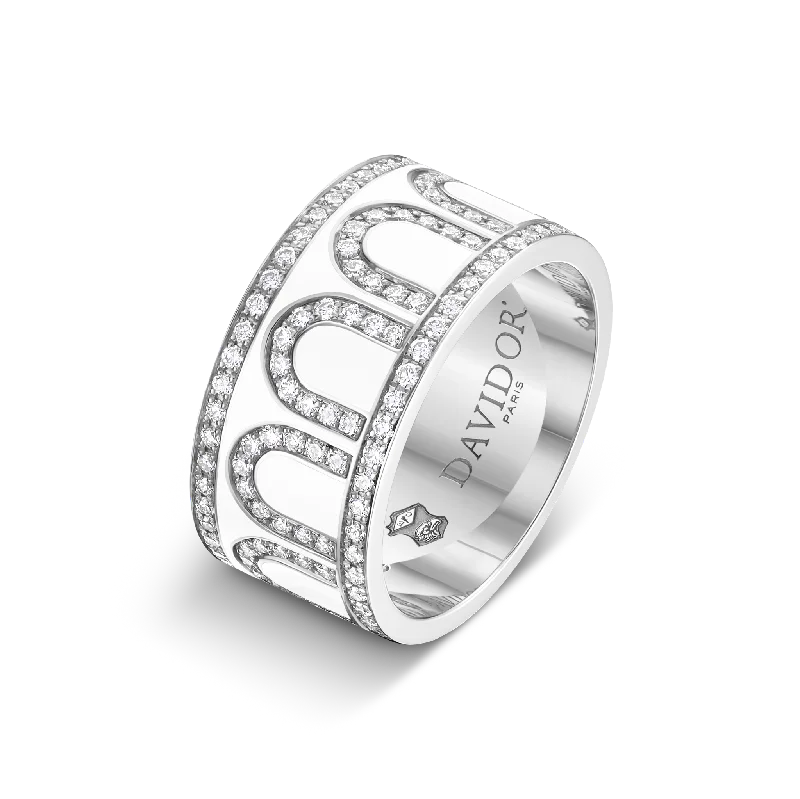 Grab Your Dream Jewelry At The Lowest Prices L'Arc de DAVIDOR Ring GM, 18k White Gold with Neige Lacquered Ceramic and Palais Diamonds Grab Your Dream Jewelry At The Lowest Prices L'Arc de DAVIDOR Ring GM, 18k White Gold with Neige Lacquered Ceramic and Palais Diamonds