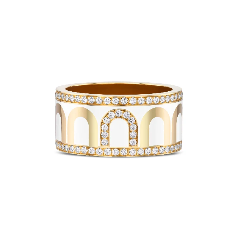 Handmade Pearl Jewelry For Timeless Elegance L'Arc de DAVIDOR Ring GM, 18k Yellow Gold with Neige Lacquered Ceramic and Porta Diamonds Handmade Pearl Jewelry For Timeless Elegance L'Arc de DAVIDOR Ring GM, 18k Yellow Gold with Neige Lacquered Ceramic and Porta Diamonds