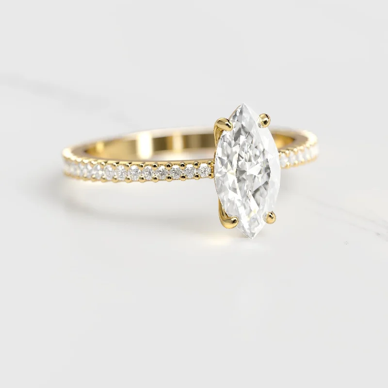 Huge Savings On Premium Jewelry Styles Marquise Full Pave Tapered Moissanite Ring