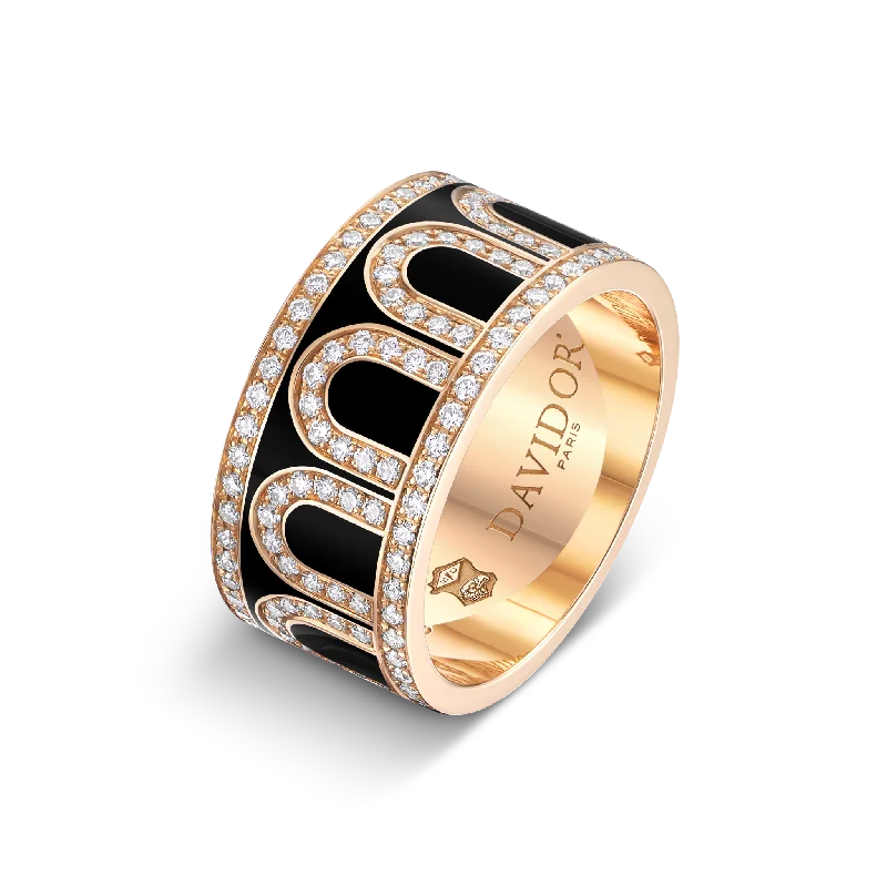 Huge Savings On Timeless Jewelry Collections L'Arc de DAVIDOR Ring GM, 18k Rose Gold with Caviar Lacquered Ceramic and Palais Diamonds
