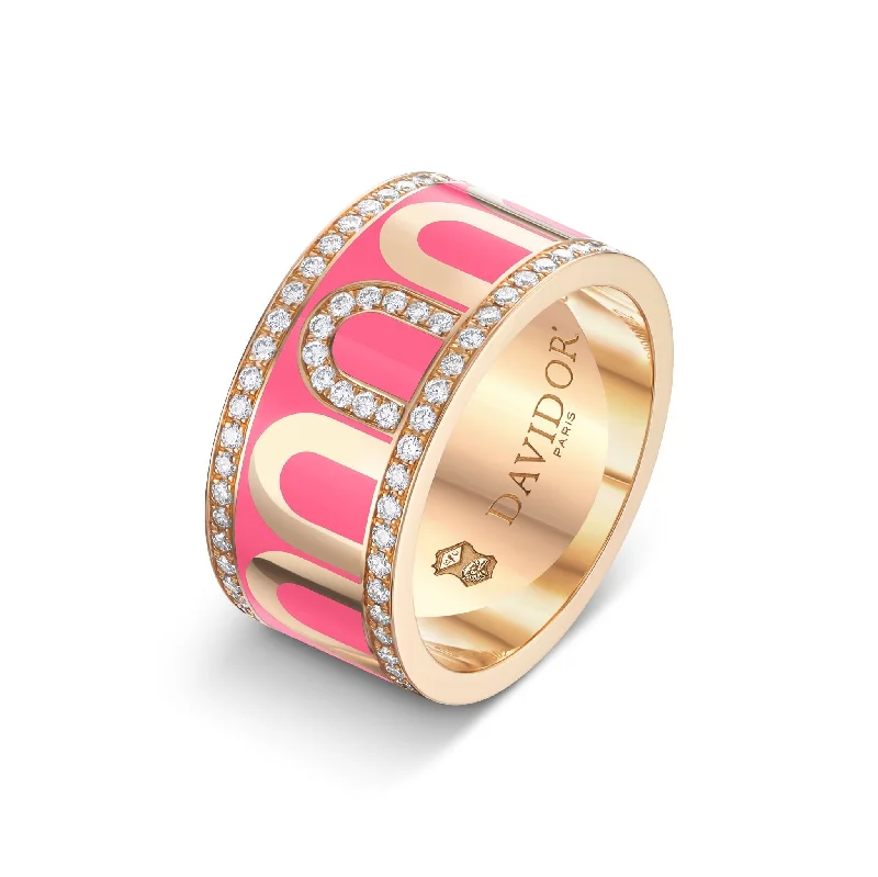 Waterproof Stainless Steel Jewelry For Lasting Beauty L'Arc de DAVIDOR Ring GM, 18k Rose Gold with Flamant Lacquered Ceramic and Porta Diamonds Waterproof Stainless Steel Jewelry For Lasting Beauty L'Arc de DAVIDOR Ring GM, 18k Rose Gold with Flamant Lacquered Ceramic and Porta Diamonds