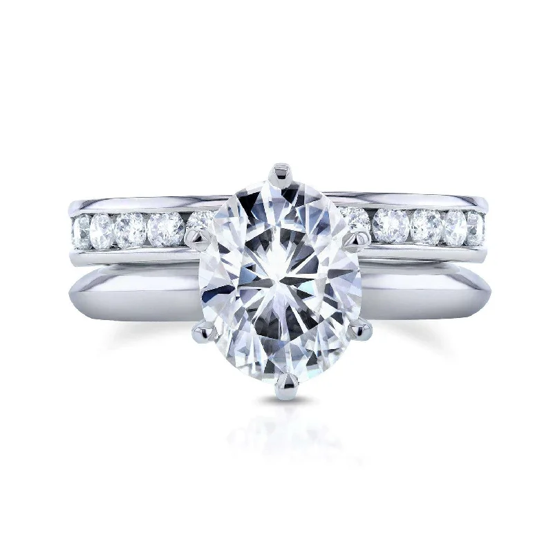Dazzle In Elegance With Our Biggest Jewelry Sale 9x7 Oval Moissanite & Diamond Eternity Bridal Set, 3-1/10ct.tw Dazzle In Elegance With Our Biggest Jewelry Sale 9x7 Oval Moissanite & Diamond Eternity Bridal Set, 3-1/10ct.tw