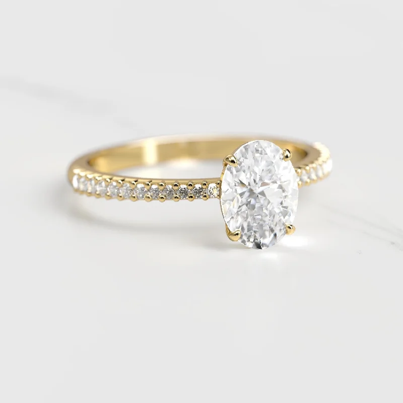 Limited-Time Offer On Premium Jewelry Collections Oval Half Pave Tapered Moissanite Ring Limited-Time Offer On Premium Jewelry Collections Oval Half Pave Tapered Moissanite Ring