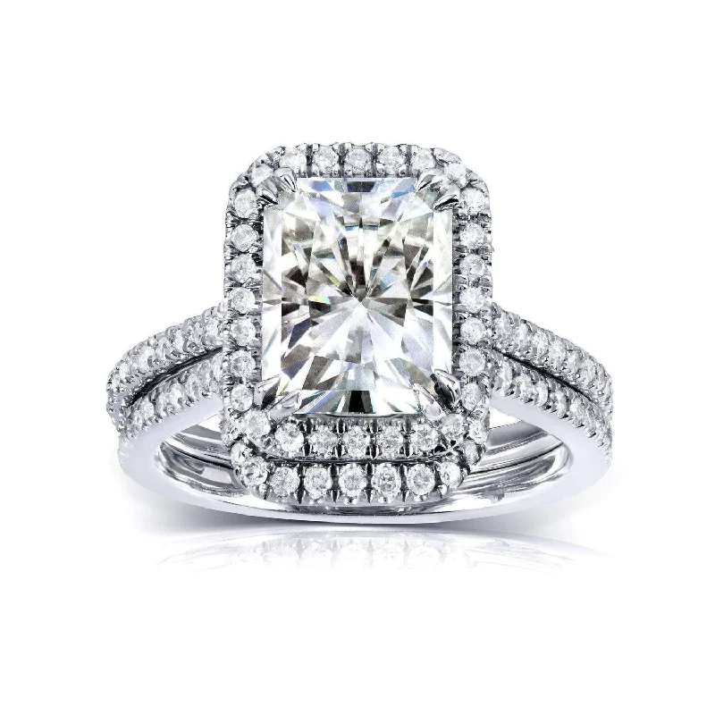 Personalized Engraved Jewelry For Meaningful Gifts 2.7ct Radiant-cut Moissanite Halo Bridal Set Personalized Engraved Jewelry For Meaningful Gifts 2.7ct Radiant-cut Moissanite Halo Bridal Set