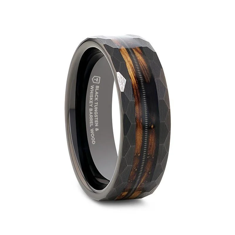 Exclusive Jewelry Bundles At Discounted Rates RIFF Black Tungsten Ring with Charred Whiskey Barrel and Guitar String - 8mm Exclusive Jewelry Bundles At Discounted Rates RIFF Black Tungsten Ring with Charred Whiskey Barrel and Guitar String - 8mm