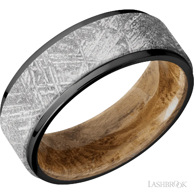 Shop Stylish Jewelry Now And Save Big Zirconium with Polish Finish and Meteorite Inlay and Whiskey Barrel - 8MM Shop Stylish Jewelry Now And Save Big Zirconium with Polish Finish and Meteorite Inlay and Whiskey Barrel - 8MM