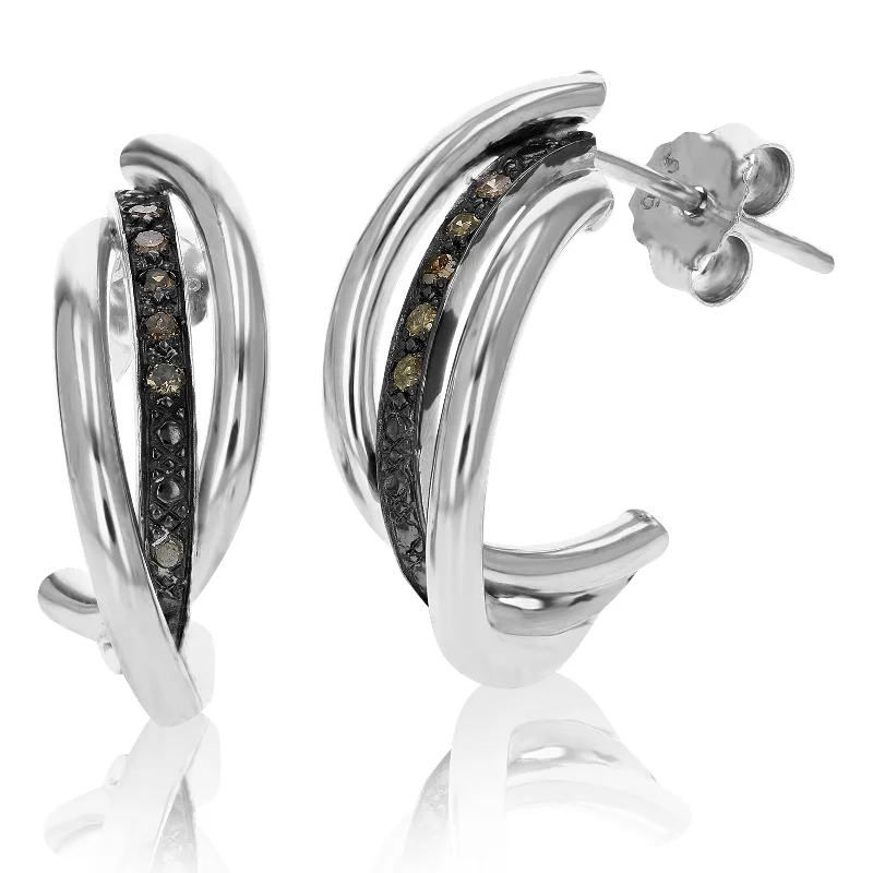 Huge Savings On Timeless Jewelry Collections 1/10 cttw Champagne Diamond Hoop Earrings .925 Sterling Silver With Rhodium Huge Savings On Timeless Jewelry Collections 1/10 cttw Champagne Diamond Hoop Earrings .925 Sterling Silver With Rhodium