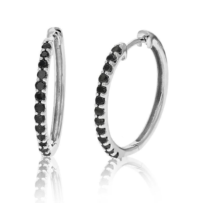 Versatile Layering Jewelry For Effortless Chic 1/2 cttw Black Diamond Hoop Earrings .925 Sterling Silver 26 Stones Dangle 3/4 Inch Versatile Layering Jewelry For Effortless Chic 1/2 cttw Black Diamond Hoop Earrings .925 Sterling Silver 26 Stones Dangle 3/4 Inch