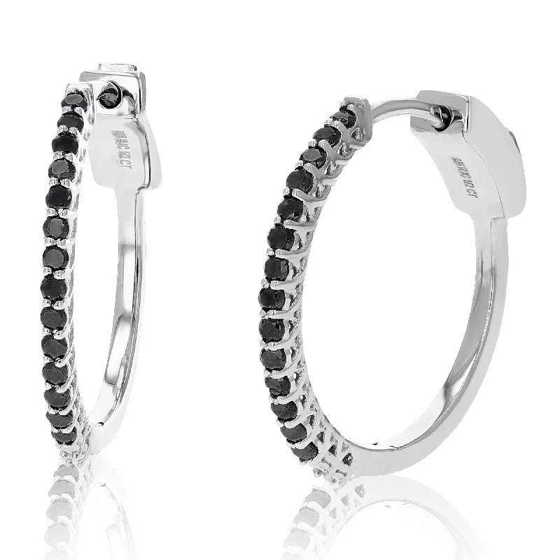 Shop Dazzling Jewelry With Special Promotional Discounts 1/2 cttw Black Diamond Hoop Earrings .925 Sterling Silver Prong Set 3/4 Inch Shop Dazzling Jewelry With Special Promotional Discounts 1/2 cttw Black Diamond Hoop Earrings .925 Sterling Silver Prong Set 3/4 Inch