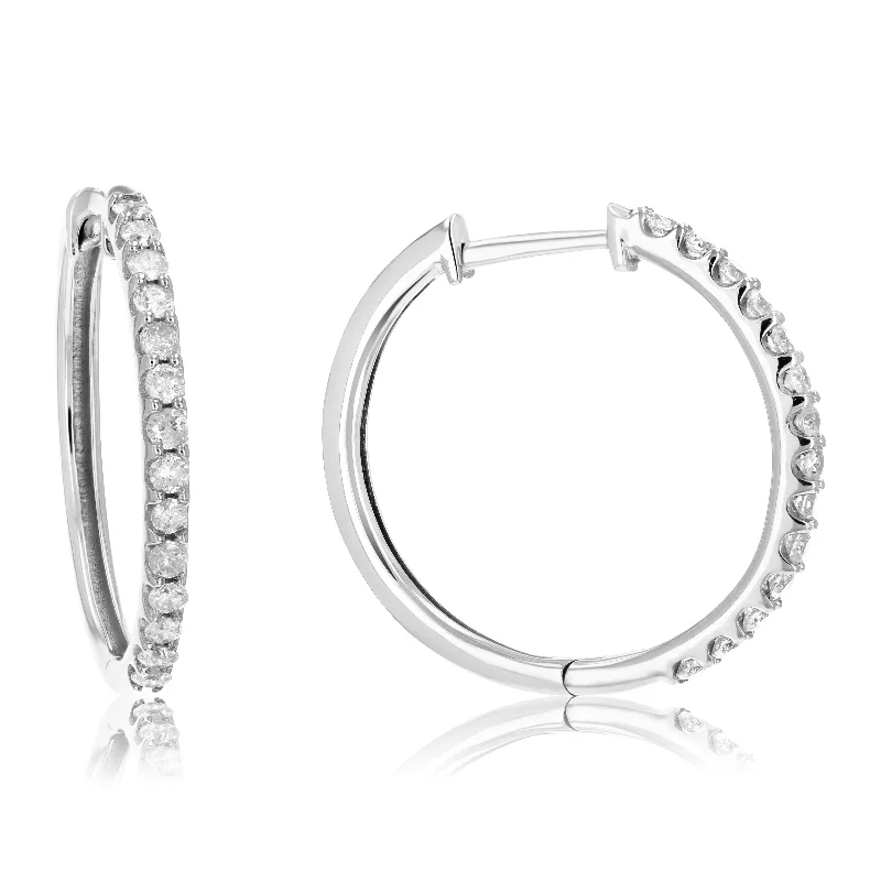 Seasonal Jewelry Deals – Elevate Your Style 1/2 cttw Diamond Hoop Earrings .925 Sterling Silver 26 Stones Dangle 3/4 Inch Seasonal Jewelry Deals – Elevate Your Style 1/2 cttw Diamond Hoop Earrings .925 Sterling Silver 26 Stones Dangle 3/4 Inch