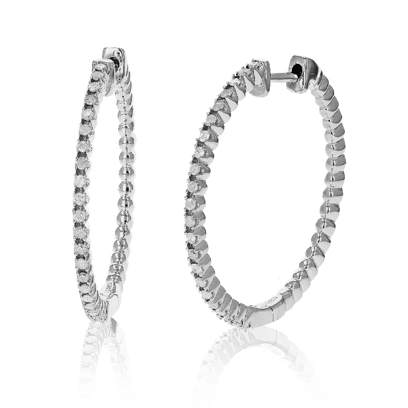Modern Statement Jewelry For Bold Styling 1/2 cttw Diamond Hoop Earrings .925 Sterling Silver Classic 44 Stones 1.25 Inch Modern Statement Jewelry For Bold Styling 1/2 cttw Diamond Hoop Earrings .925 Sterling Silver Classic 44 Stones 1.25 Inch