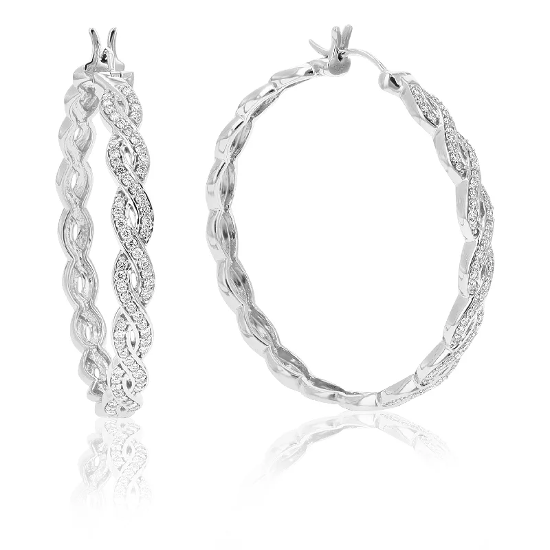 Luxury Jewelry Now At Special Promotional Rates 1/2 cttw Round Cut Lab Grown Diamond Hoop Earrings in .925 Sterling Silver Prong Set 1 1/2 Inch Luxury Jewelry Now At Special Promotional Rates 1/2 cttw Round Cut Lab Grown Diamond Hoop Earrings in .925 Sterling Silver Prong Set 1 1/2 Inch