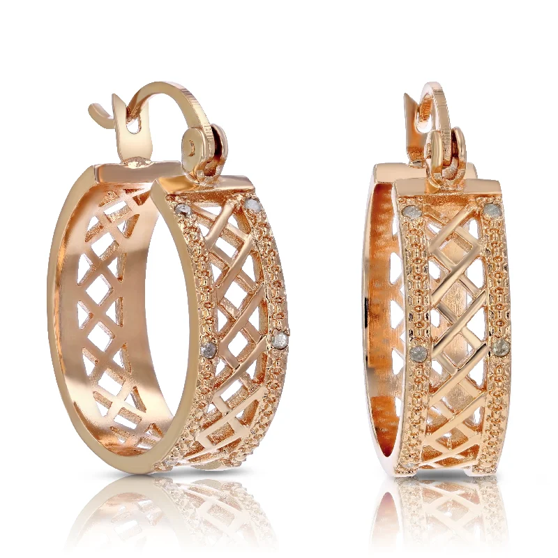 Trending Jewelry Styles Now At Limited-Time Discounts 1/20 cttw Diamond Hoop Earrings Pink Gold Plated and Brass Checkerboard 1/2 Inch Trending Jewelry Styles Now At Limited-Time Discounts 1/20 cttw Diamond Hoop Earrings Pink Gold Plated and Brass Checkerboard 1/2 Inch