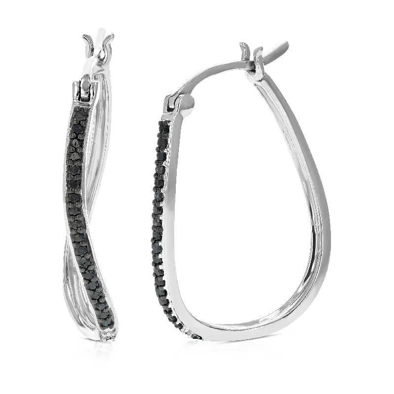 Get The Sparkle You Love At Prices You Adore 1/4 cttw Black Diamond Hoop Earrings in .925 Sterling Silver 1 Inch Get The Sparkle You Love At Prices You Adore 1/4 cttw Black Diamond Hoop Earrings in .925 Sterling Silver 1 Inch