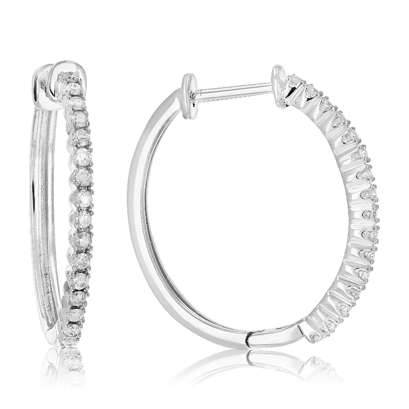 Luxury Jewelry At Unbeatable Discounts 1/4 cttw Diamond Hoop Earrings .925 Sterling Silver 30 Stones Dangle 3/4 Inch Luxury Jewelry At Unbeatable Discounts 1/4 cttw Diamond Hoop Earrings .925 Sterling Silver 30 Stones Dangle 3/4 Inch