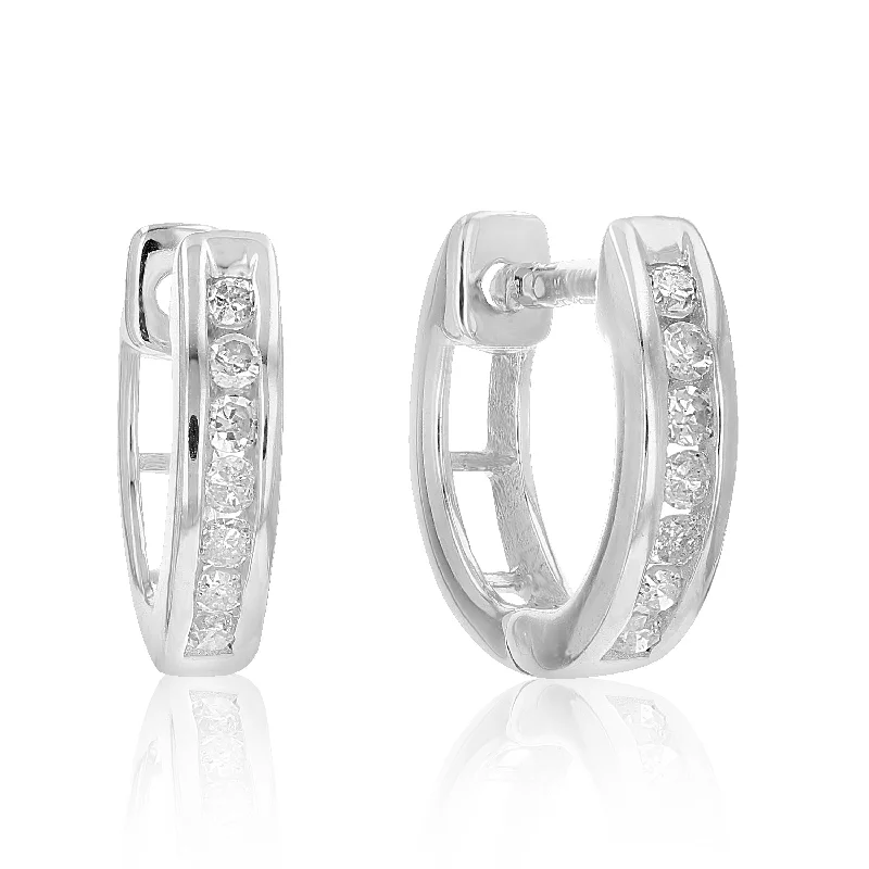 Modern Jewelry At Exclusive Discounts – Shop Today 1/4 cttw Diamond Hoop Earrings .925 Sterling Silver Channel Set Round 1/2 Inch Modern Jewelry At Exclusive Discounts – Shop Today 1/4 cttw Diamond Hoop Earrings .925 Sterling Silver Channel Set Round 1/2 Inch