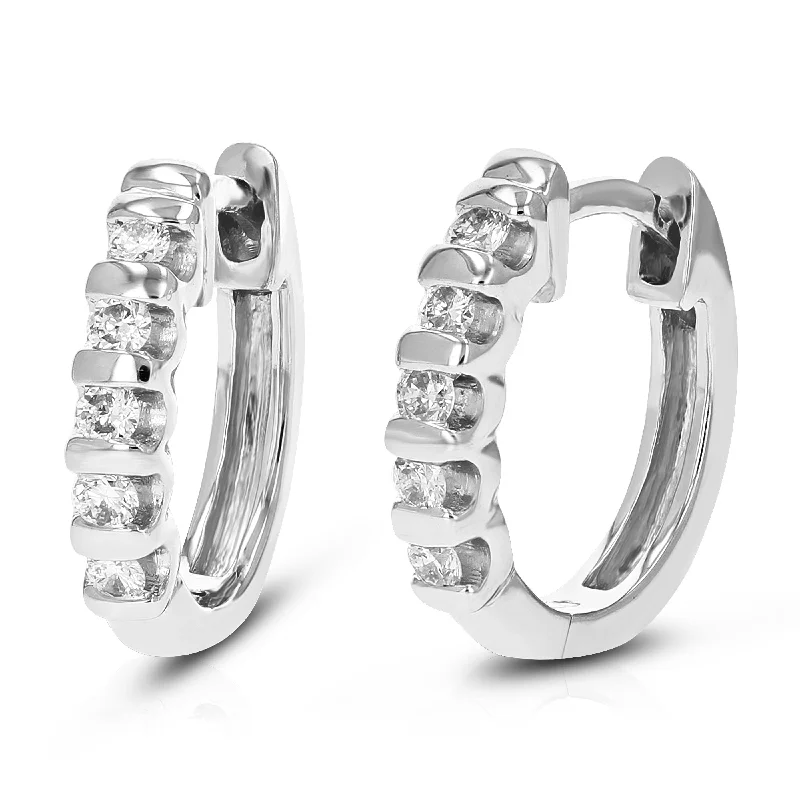 Limited-Stock Jewelry Clearance – Grab Your Favorites Now 1/4 cttw Round Cut Lab Grown Diamond Channel Set Hoop Earrings in .925 Sterling Silver 1/2 Inch Limited-Stock Jewelry Clearance – Grab Your Favorites Now 1/4 cttw Round Cut Lab Grown Diamond Channel Set Hoop Earrings in .925 Sterling Silver 1/2 Inch