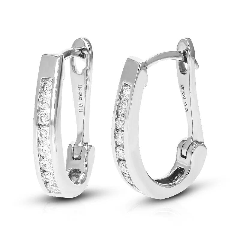 Shop Elegant Jewelry At Unbeatable Prices 1/4 cttw Round Cut Lab Grown Diamond Hoop Earrings in .925 Sterling Silver Channel Set 2/3 Inch Shop Elegant Jewelry At Unbeatable Prices 1/4 cttw Round Cut Lab Grown Diamond Hoop Earrings in .925 Sterling Silver Channel Set 2/3 Inch