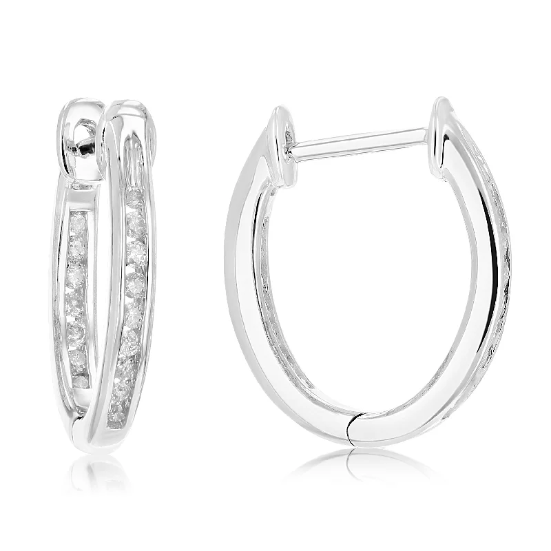 Shop Dazzling Jewelry At The Best Prices 1/5 cttw Inside Out Diamond Hoop Earrings .925 Sterling Silver 32 Stones 1/2 Inch Shop Dazzling Jewelry At The Best Prices 1/5 cttw Inside Out Diamond Hoop Earrings .925 Sterling Silver 32 Stones 1/2 Inch
