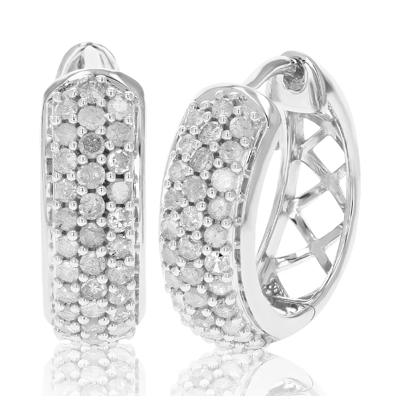 Eco-Friendly Sustainable Jewelry For Conscious Buyers 1 cttw Diamond Hoop Earrings .925 Sterling Silver Three Row Round 3/4 Inch Eco-Friendly Sustainable Jewelry For Conscious Buyers 1 cttw Diamond Hoop Earrings .925 Sterling Silver Three Row Round 3/4 Inch