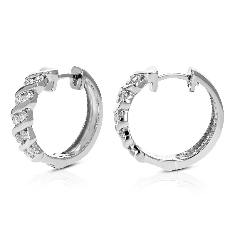 Celebrate With Sparkle – Jewelry Sale Now Live 1 cttw Round Lab Grown Diamond Hoop Earrings .925 Sterling Silver Channel Set 3/4 Inch Celebrate With Sparkle – Jewelry Sale Now Live 1 cttw Round Lab Grown Diamond Hoop Earrings .925 Sterling Silver Channel Set 3/4 Inch