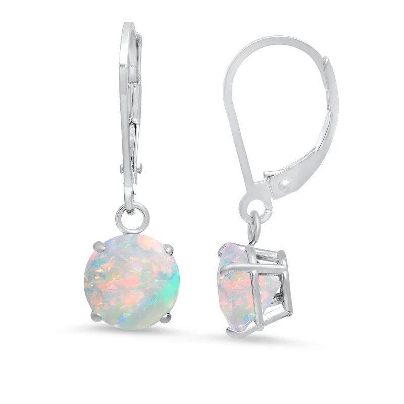 Waterproof Stainless Steel Jewelry For Lasting Beauty 10K White Gold Round Checkerboard Cut Gemstone Leverback Earrings (8mm)