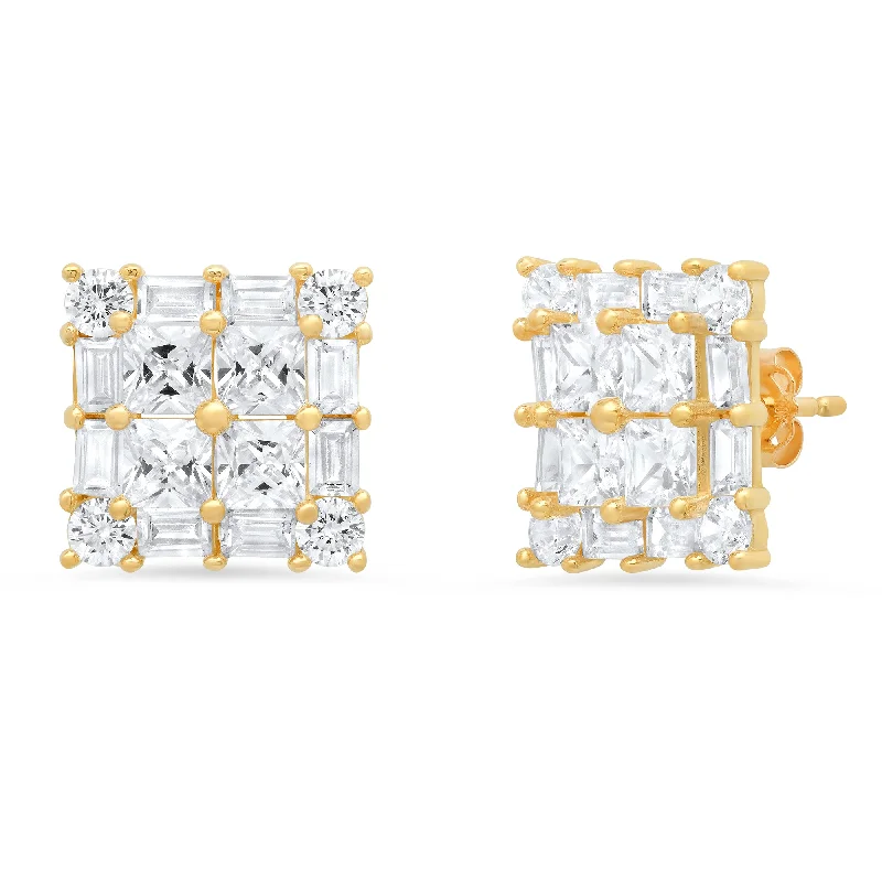 Dazzle In Elegance With Our Biggest Jewelry Sale 10K Yellow Gold Princess Cut Frame Cubic Zirconia Earrings Dazzle In Elegance With Our Biggest Jewelry Sale 10K Yellow Gold Princess Cut Frame Cubic Zirconia Earrings