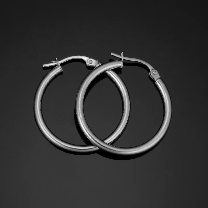 The Perfect Jewelry Piece At The Perfect Price 14k White Gold Hoop Earrings (2x20 mm) The Perfect Jewelry Piece At The Perfect Price 14k White Gold Hoop Earrings (2x20 mm)