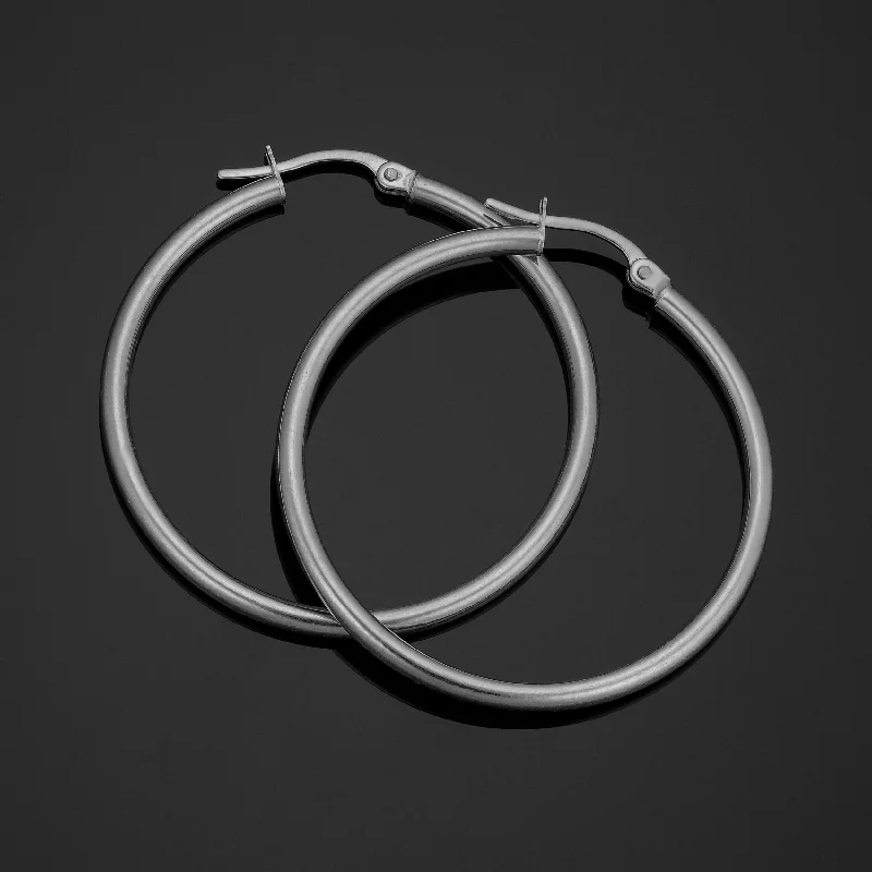 Make Every Moment Shine – Jewelry Discounts Available 14k White Gold Hoop Earrings (2x30 mm) Make Every Moment Shine – Jewelry Discounts Available 14k White Gold Hoop Earrings (2x30 mm)