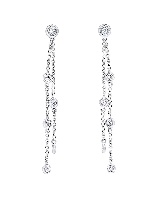 Fashion-Forward Geometric Jewelry For Contemporary Style 14K White Gold Three Row Bezel Set Hanging Earrings Fashion-Forward Geometric Jewelry For Contemporary Style 14K White Gold Three Row Bezel Set Hanging Earrings