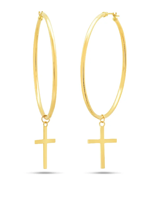 Elegant Designs, Unbeatable Discounts – Shop Jewelry Now 14K Yellow Gold 50 Millimeter Hoop with Holy Cross Charm Earrings Elegant Designs, Unbeatable Discounts – Shop Jewelry Now 14K Yellow Gold 50 Millimeter Hoop with Holy Cross Charm Earrings