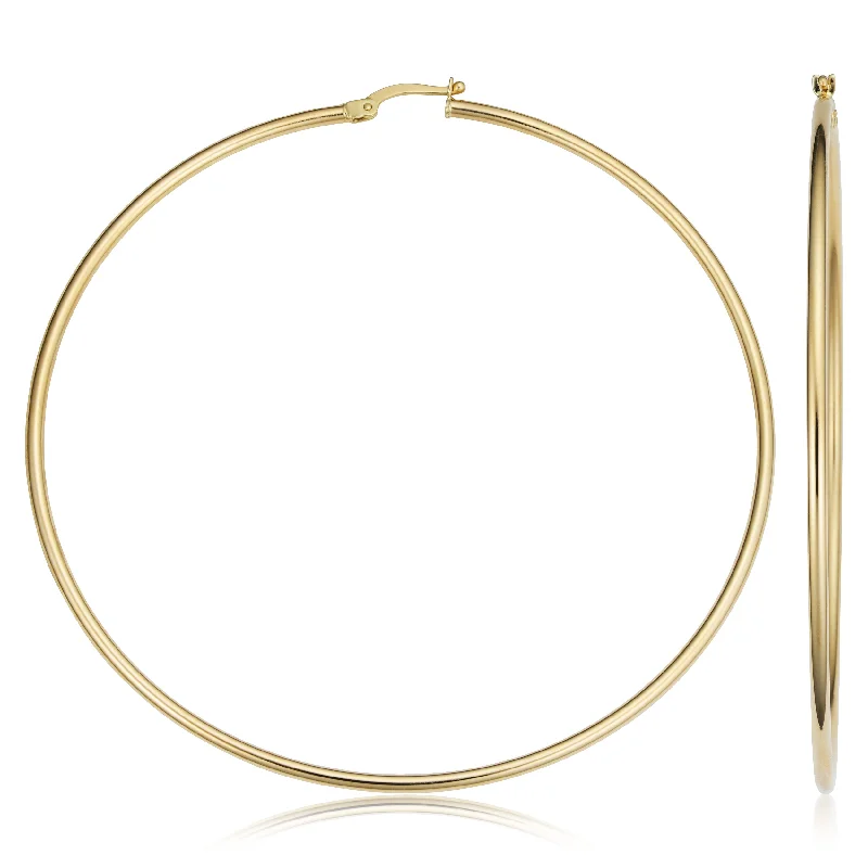 Elegant Jewelry Styles At Budget-Friendly Prices 14k Yellow Gold Large Hoop Earrings (2x70mm) Elegant Jewelry Styles At Budget-Friendly Prices 14k Yellow Gold Large Hoop Earrings (2x70mm)