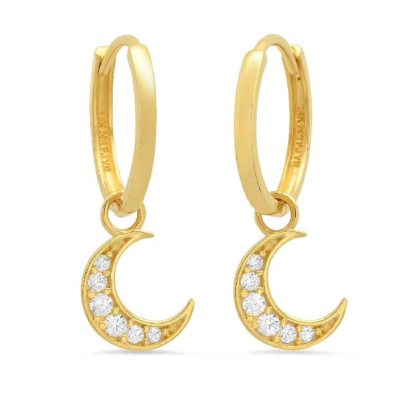 Gorgeous Jewelry, Limited-Time Savings 14KY Created White Sapphire Filled Crescent Dangle Huggie Hoop Earrings Gorgeous Jewelry, Limited-Time Savings 14KY Created White Sapphire Filled Crescent Dangle Huggie Hoop Earrings