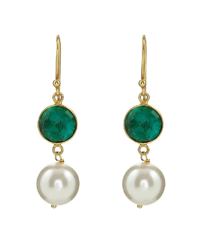 Luxury Handcrafted Jewelry For Elegant Looks 18k Gold Plated Ruby & Pearl Drop Earrings Luxury Handcrafted Jewelry For Elegant Looks 18k Gold Plated Ruby & Pearl Drop Earrings