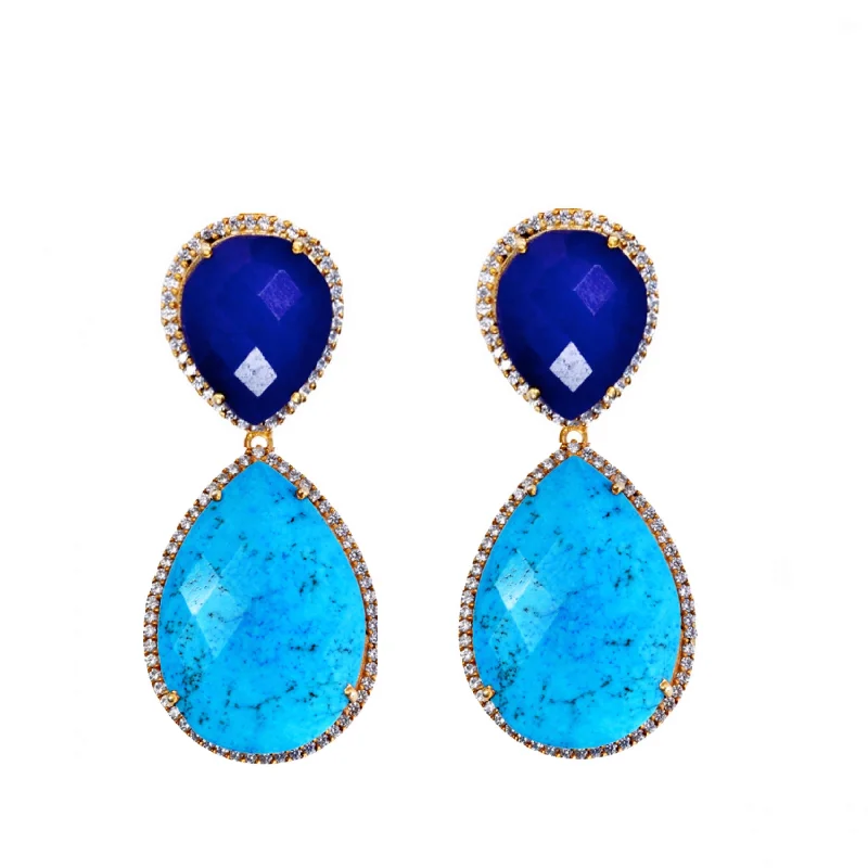 Dazzle With Discounts – Shop Jewelry On Sale 18k Gold Plated Turquoise & Sapphire Double Pear Drop Earrings