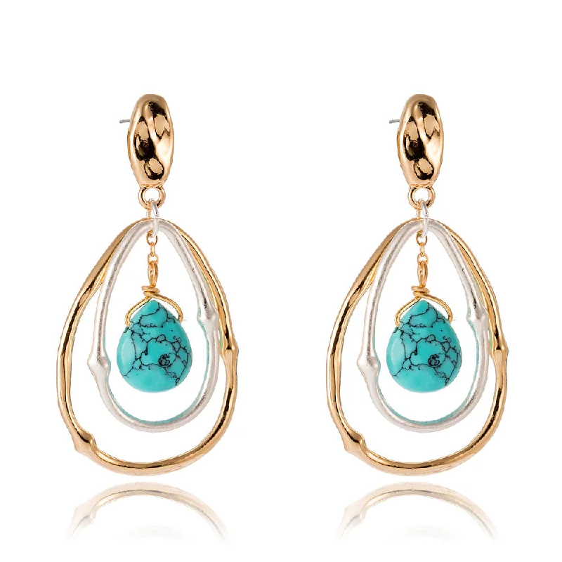 Customized Silver Jewelry For Unique Style 18k Gold & Silver Two Tone Oval Turquoise Earrings