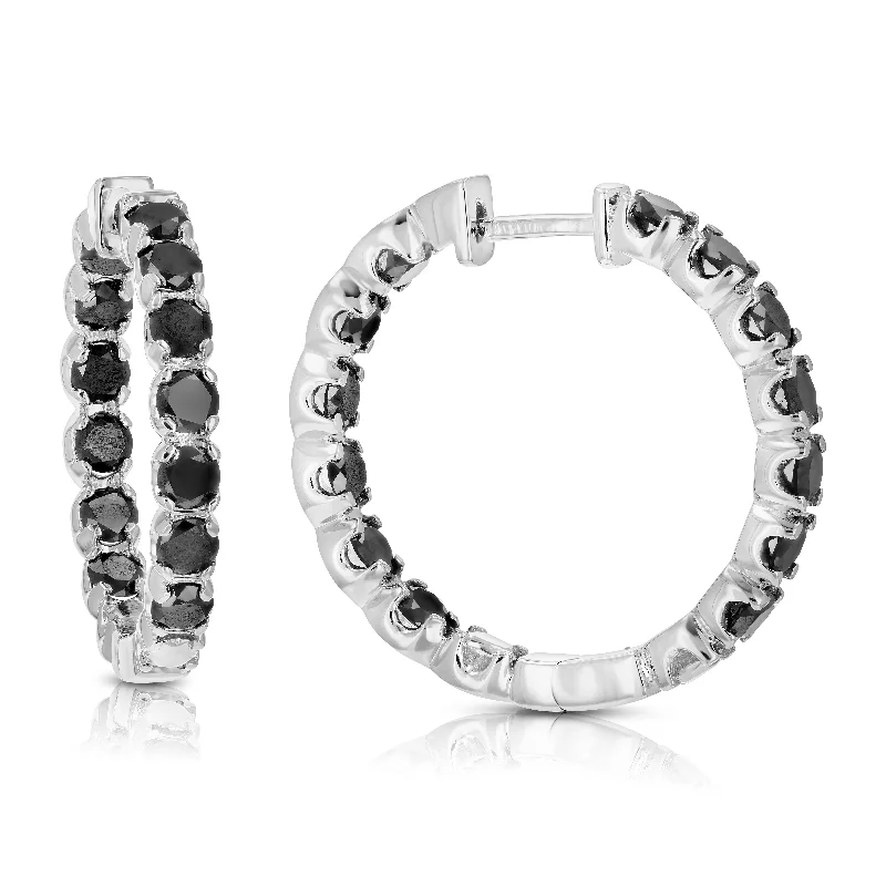 Seasonal Jewelry Sale – Upgrade Your Style Today 4 cttw Black Diamond Hoop Earrings in .925 Sterling Silver with Rhodium 1 Inch Seasonal Jewelry Sale – Upgrade Your Style Today 4 cttw Black Diamond Hoop Earrings in .925 Sterling Silver with Rhodium 1 Inch