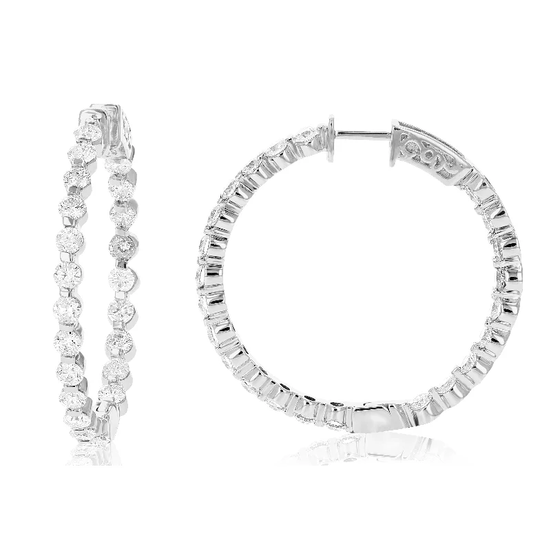 Delicate Crystal Jewelry For Sophisticated Charm 4 cttw Diamond Inside Out Hoop Earrings in 14K White Gold