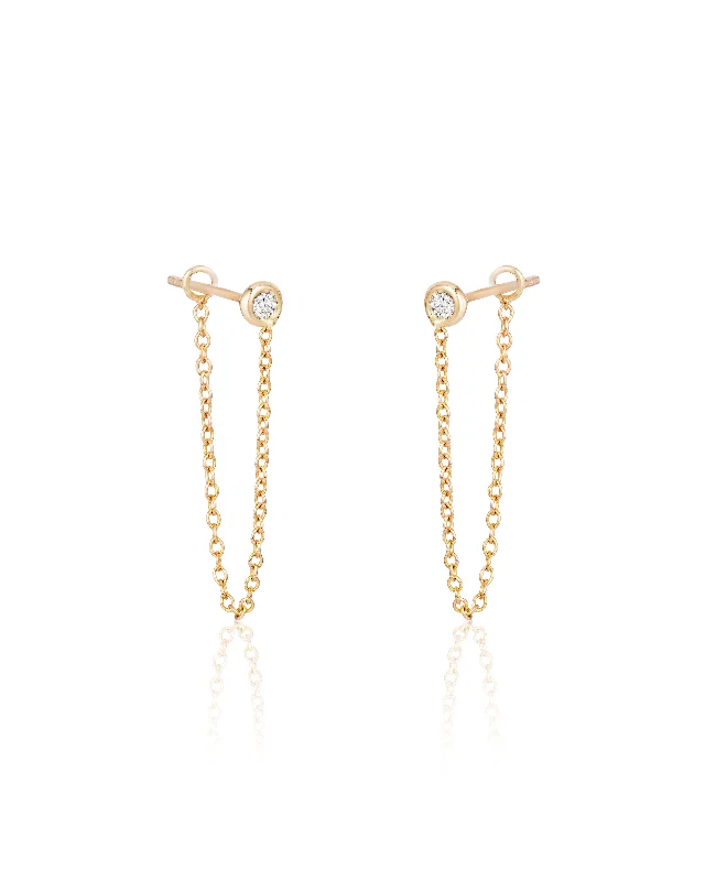 Luxury Handcrafted Jewelry For Elegant Looks Bezel-Set Diamond Chain Earrings (1" drop) Luxury Handcrafted Jewelry For Elegant Looks Bezel-Set Diamond Chain Earrings (1" drop)