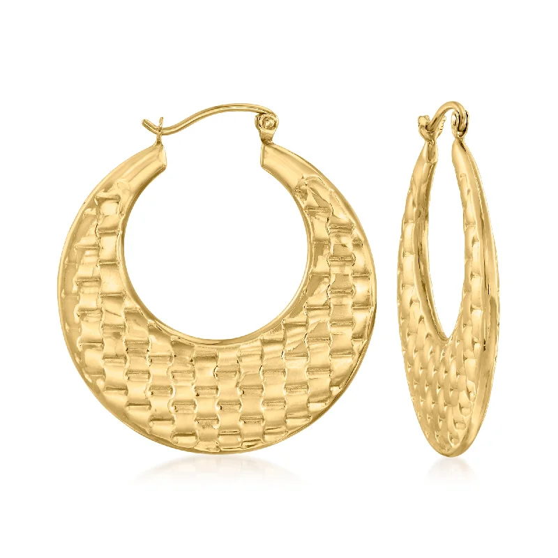 Upgrade Your Jewelry Collection For Less Canaria 10kt Yellow Gold Basketweave-Pattern Hoop Earrings Upgrade Your Jewelry Collection For Less Canaria 10kt Yellow Gold Basketweave-Pattern Hoop Earrings