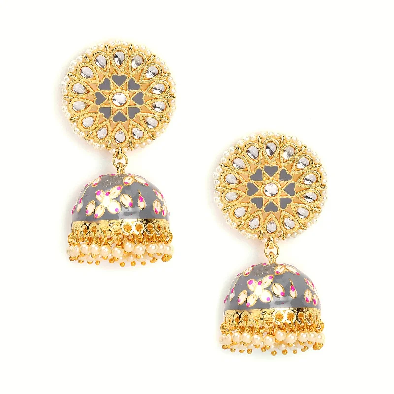Shop Dazzling Jewelry With Special Promotional Discounts Gold Plated Kundan Meenakari Jhumkas Shop Dazzling Jewelry With Special Promotional Discounts Gold Plated Kundan Meenakari Jhumkas