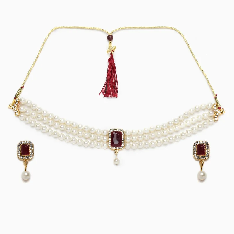 Shop Dazzling Jewelry At The Best Prices Gold-plated White Maroon Faux-ruby Beaded Jewellery Set Shop Dazzling Jewelry At The Best Prices Gold-plated White Maroon Faux-ruby Beaded Jewellery Set