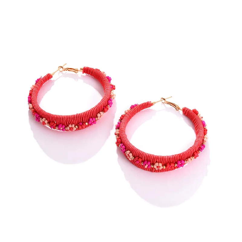 Accessorize For Less – Luxury Jewelry At Affordable Prices Red Color Gold Plated Beaded Hoop Earring For Women's Accessorize For Less – Luxury Jewelry At Affordable Prices Red Color Gold Plated Beaded Hoop Earring For Women's