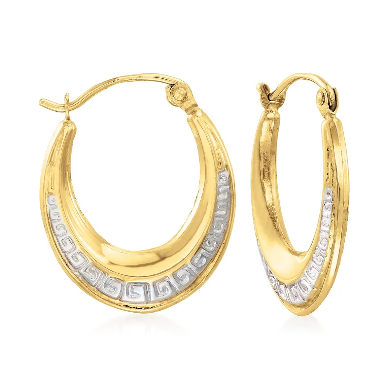 Affordable Luxury Jewelry For Every Occasion Ross-Simons 14kt 2-Tone Gold Greek Key Oval Hoop Earrings Affordable Luxury Jewelry For Every Occasion Ross-Simons 14kt 2-Tone Gold Greek Key Oval Hoop Earrings