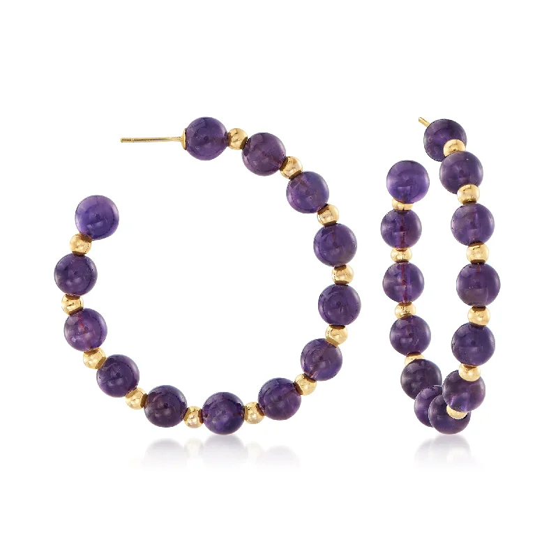 Affordable Glamour – Premium Jewelry At Special Prices Ross-Simons Amethyst Bead J-Hoop Earrings in 14kt Yellow Gold Affordable Glamour – Premium Jewelry At Special Prices Ross-Simons Amethyst Bead J-Hoop Earrings in 14kt Yellow Gold