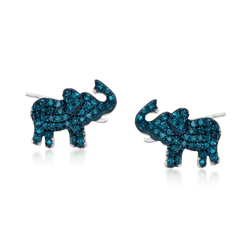 Shop Stylish Jewelry Now And Save Big Ross-Simons Blue Diamond Elephant Earrings in Sterling Silver