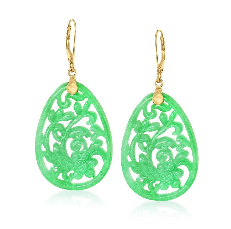 Special Offers On Handcrafted And Designer Jewelry Ross-Simons Carved Jade Floral Drop Earrings in 14kt Yellow Gold Special Offers On Handcrafted And Designer Jewelry Ross-Simons Carved Jade Floral Drop Earrings in 14kt Yellow Gold