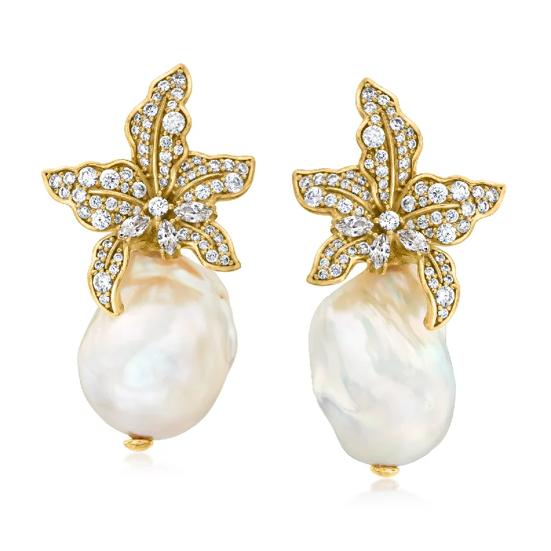 Exclusive Gemstone Jewelry Markdowns – Shop Now Ross-Simons Italian 13-18mm Baroque Pearl and CZ Flower Earrings in 18kt Gold Over Sterling Exclusive Gemstone Jewelry Markdowns – Shop Now Ross-Simons Italian 13-18mm Baroque Pearl and CZ Flower Earrings in 18kt Gold Over Sterling