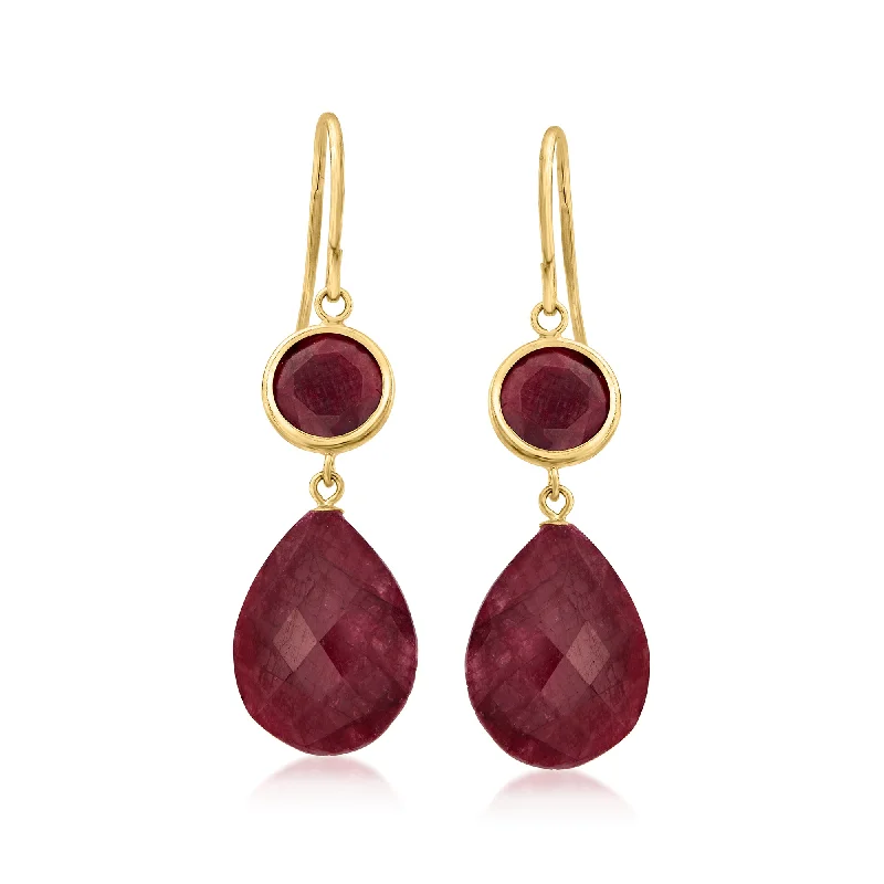 Affordable Luxury Jewelry For Every Occasion Ross-Simons Ruby Drop Earrings in 14kt Yellow Gold